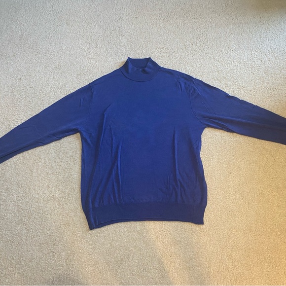 Mens 100% silk mock turtleneck sweater size XL Royal blue - Picture 1 of 3